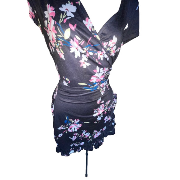 Oxiuly Fashion WOMAN’S Floral Print Black Sarong wrap around dress XL NWT - Picture 1 of 11